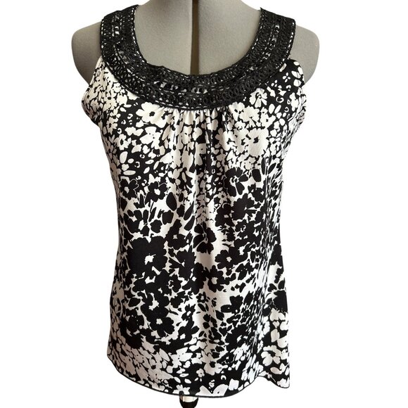Vintage Suzie Womens Black & White Floral Sleeveless Top M - Picture 1 of 7